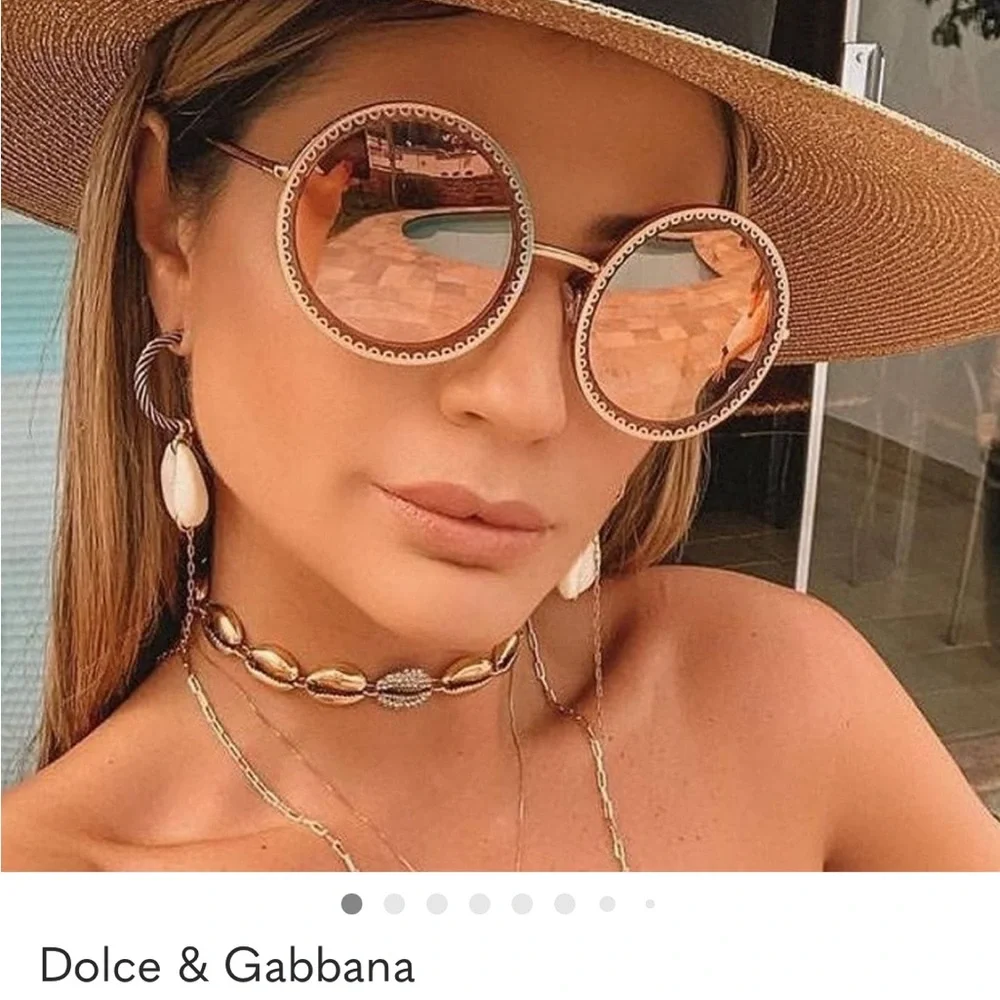 Dolce & Gabbana Round Gold Sunglasses - Picture 2 of 3